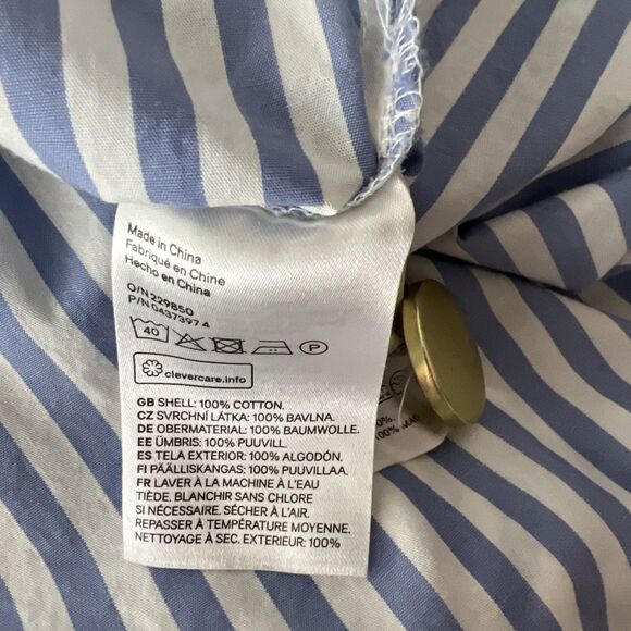H&M Blouse Women 14 Blue White Vertical Striped Henley Long Sleeve Casual Top - Picture 6 of 14